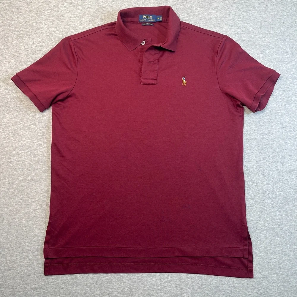 Polo Ralph Lauren Shirt Mens Medium M Burgundy Maroon Pima Soft Touch Polo Flaw